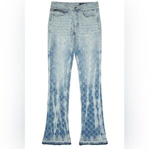 Men’s Glit Blue Rhinestone Stacked Flare Jean